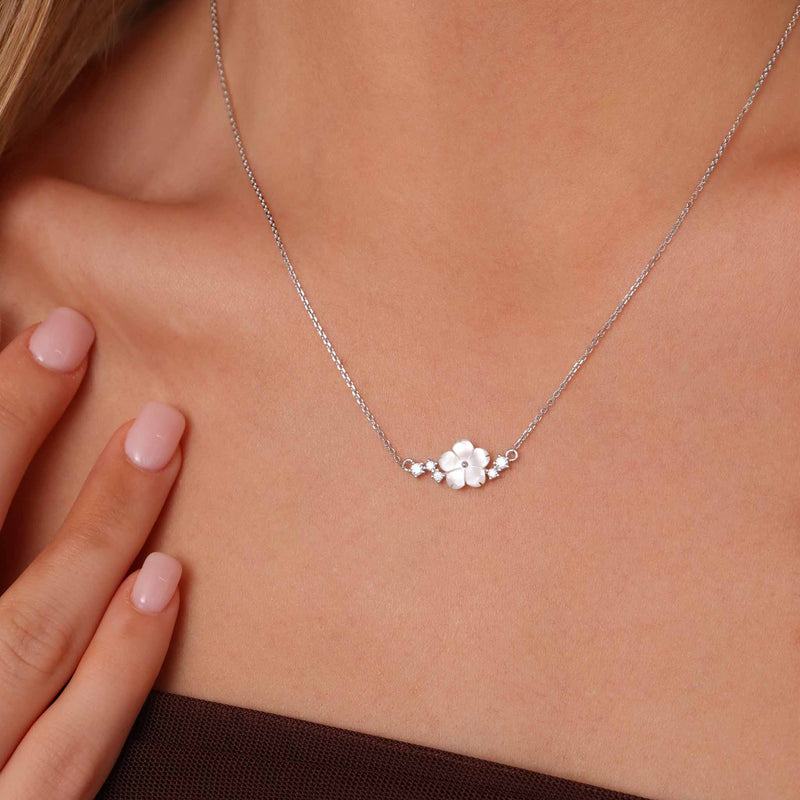 Sparkle Blumen Kette, Silber S925