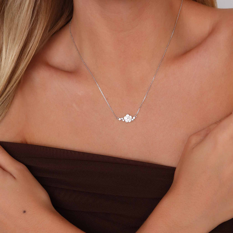 Sparkle Blumen Kette, Silber S925