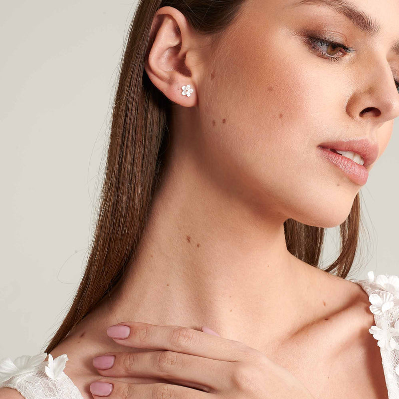 Ohrringe Perlmutt Blume Silber, S925