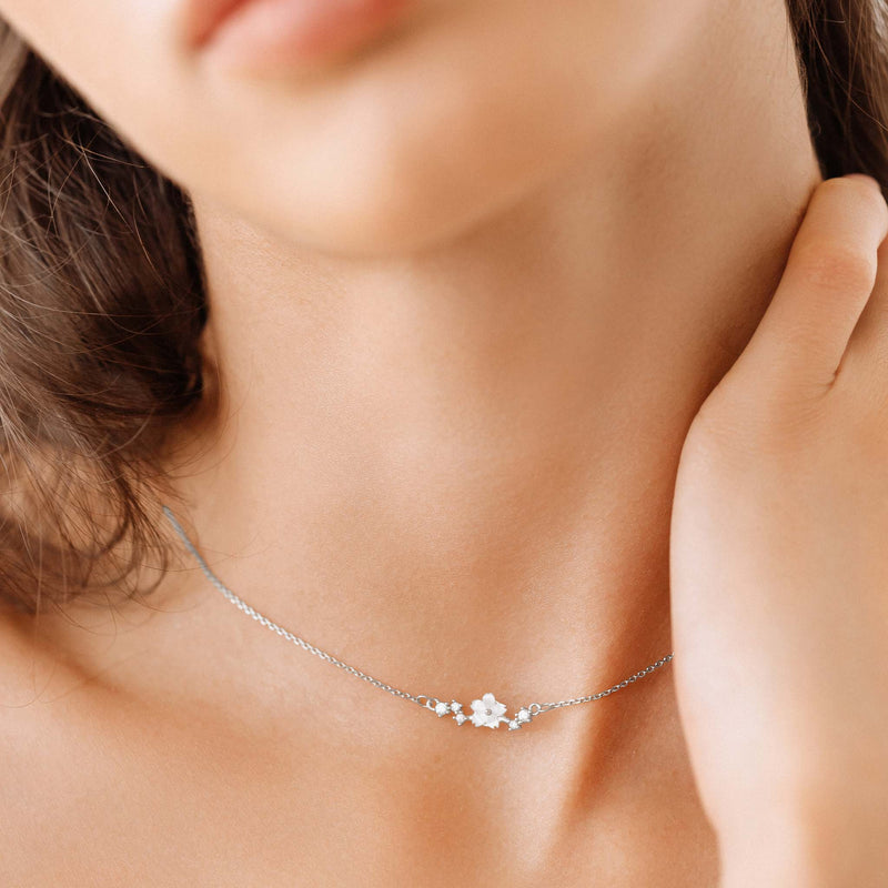 Sparkle Blumen Kette, Silber S925