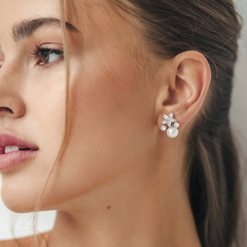 Ohrringe Fleur mit Perle Sterlingsilber, S925