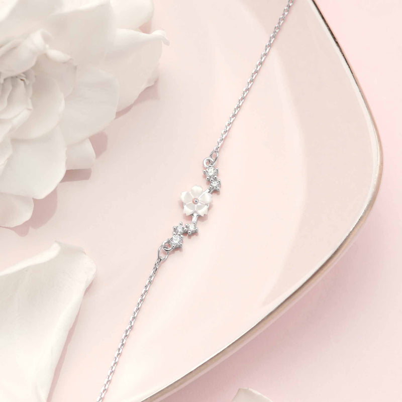 Sparkle Blumen Kette, Silber S925
