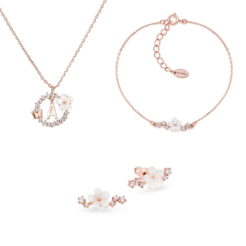 Set Letter Halskette, Sparkle Ohrringe & Armband