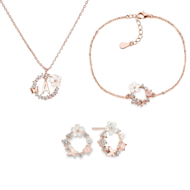 Set Letter Halskette, Frühlingsblumen Ohrringe & Armband
