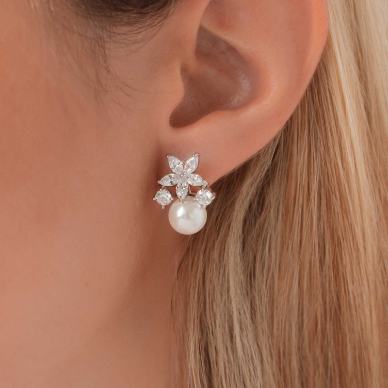 Ohrringe Fleur mit Perle Sterlingsilber, S925