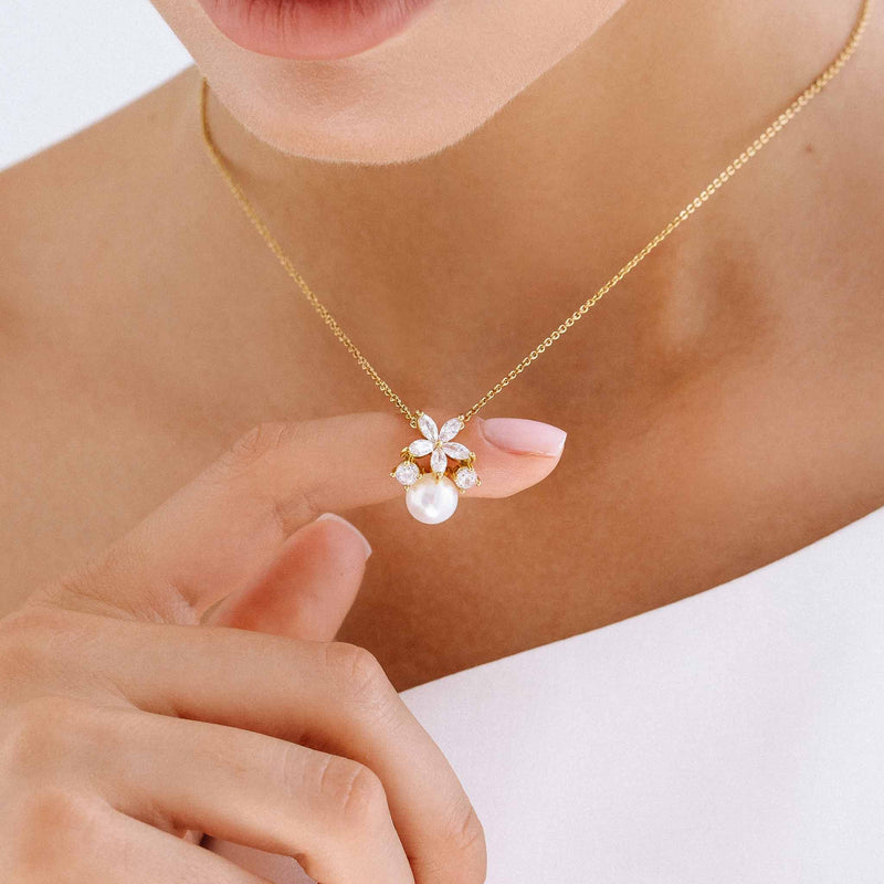 Kette Fleur mit Perle, vergoldetes S925
