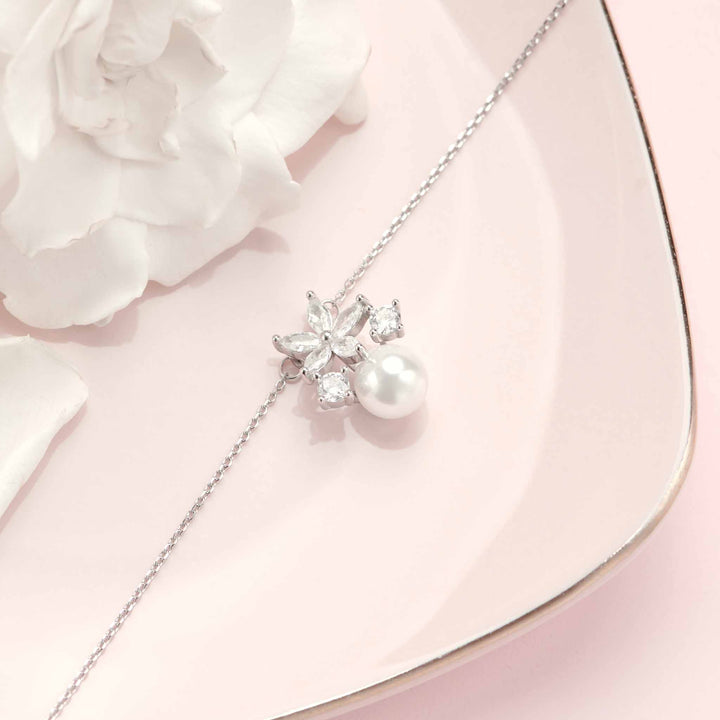 Kette Fleur mit Perle, Sterling Silber S925